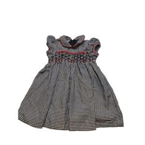 Bonnie Baby Black White Houndstooth Rose Smocked Dress Peter Pan Collar 24M